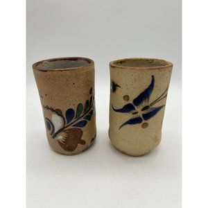 Signed Mexican Tonala Pottery Small Cups Tumblers 3.25" Tall